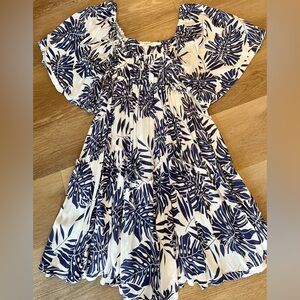 Millibon Blue and White Leaf Print Mini Dress